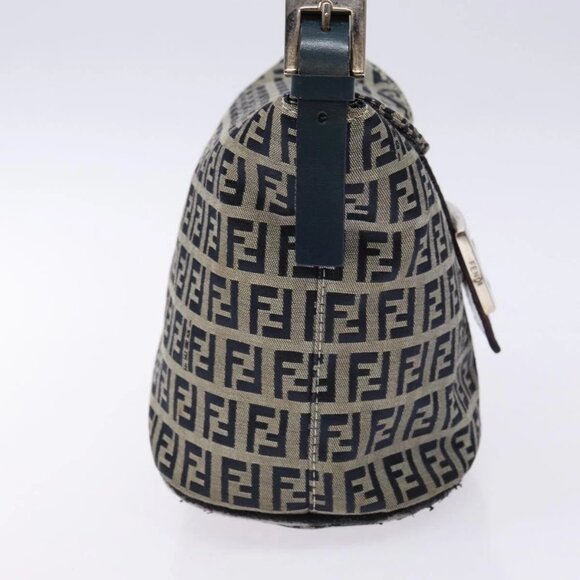 FENDI Zucchino Canvas Mamma Baguette Shoulder Bag Navy Gold Auth 139307 - Picture 6 of 16